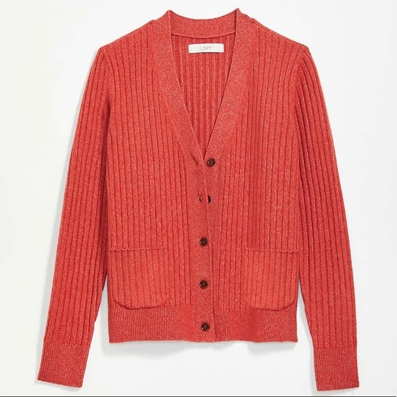 LOFT Ribbed Red NWT Cardigan Size M - Picture 2 of 9
